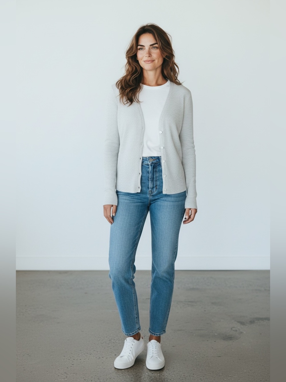 Express White Ribbed Fitted Button-Front Cardigan - Picture 2 of 6